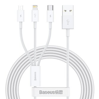 Baseus CAMLTYS-02 Superior Fast Charging Datový Kabel 3v1 USB-C, Lightning, MicroUSB 1.5m White (Pošk. Balení)
