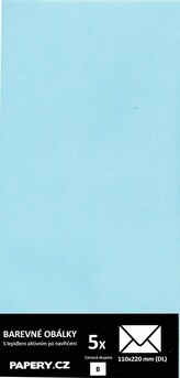 HYBLER S.R.O. barevná obálka 110x220 mm PASTELOVÁ MODRÁ, 5 kusů, 115 gm2, olizová HBLR114