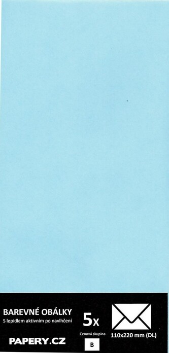 HYBLER S.R.O. barevná obálka 110x220 mm PASTELOVÁ MODRÁ, 5 kusů, 115 gm2, olizová HBLR114