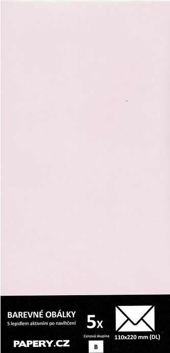 HYBLER S.R.O. barevná obálka 110x220 mm PASTELOVÁ RŮŽOVÁ, 5 kusů, 115 gm2, olizová HBLR112