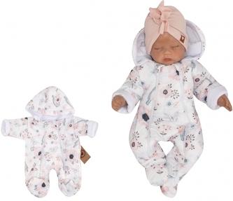 Z&Z Dětská přechodová, prošívaná kombinéza Květy - bílá, vel. 68; 68 (3-6m)