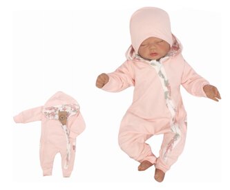 Z&Z Dětský teplákový dvouvrstvý overálek s kapucí, Květy, růžový, vel. 68; 68 (3-6m)