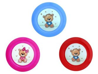 talíř d21cm měl. MEDVÍDEK TRIČKO IML, aqua, červ., dětský, plast