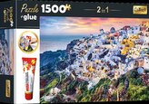 TREFL Sada 2v1 puzzle Nádherný ostrov Santorini, Řecko 1500 dílků s lepidlem