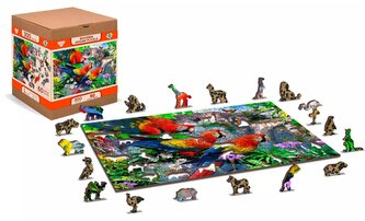 WOODEN CITY Dřevěné puzzle Ostrov papoušků 2v1, 300 dílků EKO