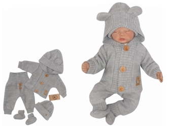 Z&Z 4-dílná kojenecká soupravička, kabátek, tepláčky, čepička a botičky - šedá, vel. 74; 74 (6-9m)