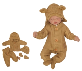 Z&Z 4-dílná kojenecká soupravička, kabátek, tepláčky, čepička a botičky - medová, vel. 68; 68 (3-6m)
