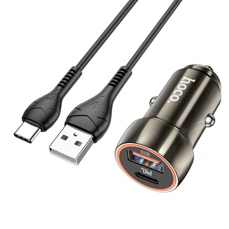 CL adaptér HOCO Z46A, 1x USB A 1x USB C, QC 3.0 PD 20W, barva metal grey