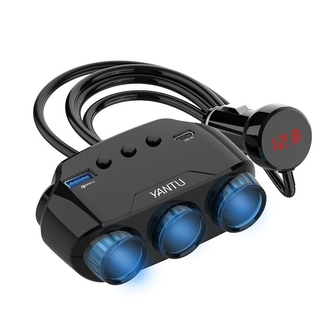 CL rozbočovač zásuvek do zapalovače LM21 - 3 zásuvky + 1x USB A 1x USB C, 122W, černá