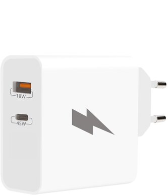 Síťová nabíječka 2xUSB (USB-C PD45W+ USB-A QC3,0) 18W (Bílá)