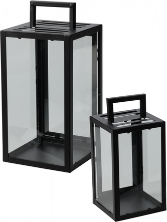 Kovová lucerna černá sada 2 ks