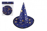 Klobouk čarodějnický pro děti průměr 38cm modro-zlatý v sáčku karneval