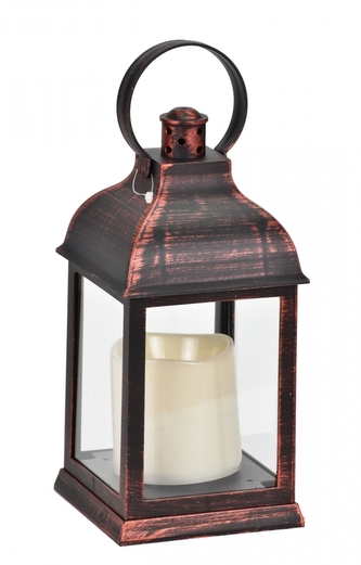 Plastová LED lucerna černá s měděnou patinou 22x10,5x10,5 cm