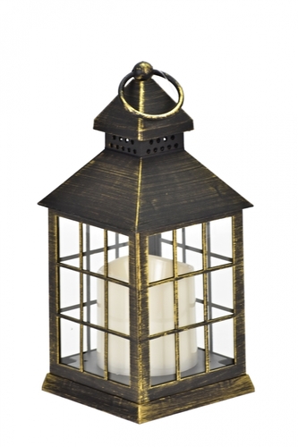 Plastová LED lucerna černá se zlatou patinou 23x10,5x10,5 cm