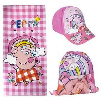 Ručník - osuška s kšiltovkou a pytlíkem Peppa Pig|Prasátko Peppa: Duha (70 x 140 cm)