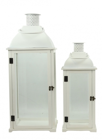 Dřevěná lucerna Caroline bílá sada 2 ks