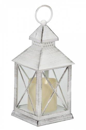 Plastová LED lucerna bílá patinou 23x10,5x10,5 cm