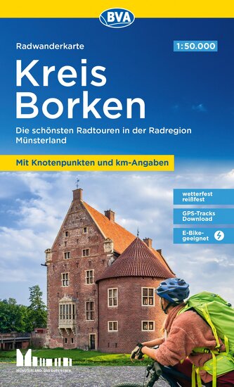 Radwanderkarte BVA Kreis Borken mit Knotenpunkten und km-Angaben, 1:50.000, reiß- und wetterfest, GPS-Tracks Download, E-Bike-ge