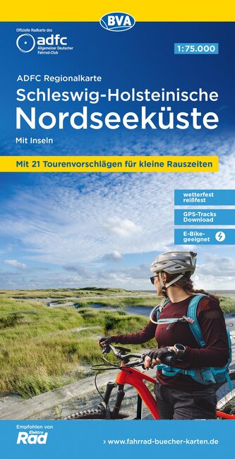 ADFC-Regionalkarte Schleswig-Holsteinische Nordseeküste mit Inseln, 1:75.000, mit Tagestourenvorschlägen, reiß- und wetterfest,