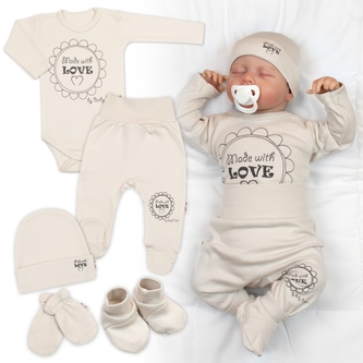Soupravička do porodnice 5D Made with love, béžová, cappuccino; 50 (0-1m)