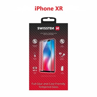 SKLO SWISSTEN FULL GLUE, COLOR FRAME, CASE FRIENDLY PRO APPLE IPHONE XR ČERNÉ