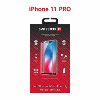SKLO SWISSTEN FULL GLUE, COLOR FRAME, CASE FRIENDLY PRO APPLE IPHONE 11 PRO ČERNÉ