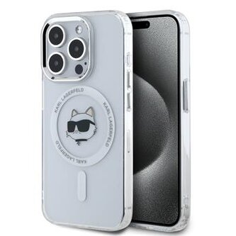 Karl Lagerfeld IML Choupette Head Metal Frame MagSafe Zadní Kryt pro iPhone 14 Pro Max Transparent
