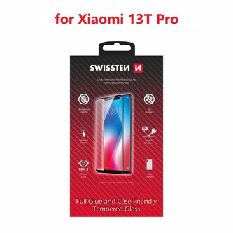 SKLO SWISSTEN FULL GLUE, COLOR FRAME, CASE FRIENDLY PRO XIAOMI 13T PRO ČERNÉ