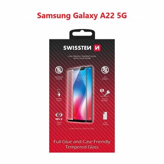 SKLO SWISSTEN FULL GLUE, COLOR FRAME, CASE FRIENDLY PRO SAMSUNG A226 GALAXY A22 5G ČERNÉ
