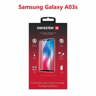 SKLO SWISSTEN FULL GLUE, COLOR FRAME, CASE FRIENDLY PRO SAMSUNG A037 GALAXY A03s ČERNÉ