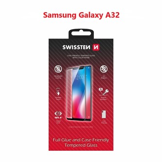 SKLO SWISSTEN FULL GLUE, COLOR FRAME, CASE FRIENDLY PRO SAMSUNG A325 GALAXY A32 ČERNÉ