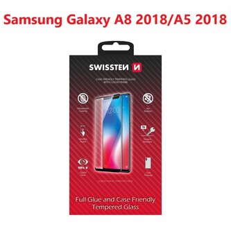 SKLO SWISSTEN FULL GLUE, COLOR FRAME, CASE FRIENDLY PRO SAMSUNG GALAXY A8 2018/A5 2018 ČERNÉ