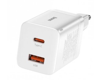 Baseus CCSUPP-E02 Super Si Quick Nabíječka USB + USB-C 30W White (Pošk. Balení)