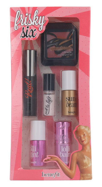 Benefit They´re Real! řasenka They´re Real! 3 g + tvářenka Lollitint 4 ml + Lollibalm 0,5 g+ rozjasňovač Sun Beam 4 ml + pudr Sugarbomb 3 g + rozjasňovač Ooh La Lift 2,5 g