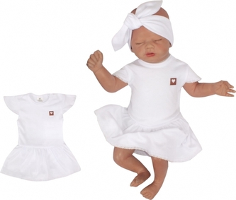 Z&Z 2-dílná sada sukničkobody kr. rukáv s krajkou + čelenka - bílá, vel. 74; 74 (6-9m)