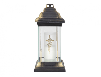 Lampa hřbitovní KŘÍŽ RŮŽE skleněná 115g 14x14x31cm