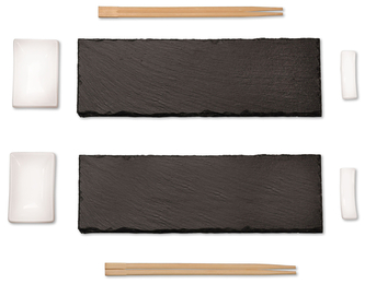 KESPER Sushi set 8 ks, 2x břidlice 30x10cm, 2x keramické misky, 2x hůlky, 2x držák