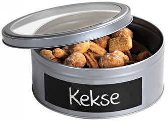 KESPER Kovová dóza s průhledným víkem a popisovací etiketou, průměr 20 cm