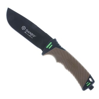 Ganzo Knife G8012-DY nôž do prírody 11,5 cm, čierno-hnedá, ABS, guma, plastové puzdro