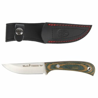 Muela TERRIER-9G lovecký nôž 8,8 cm, zeleno-žltá, Micarta, kožené puzdro