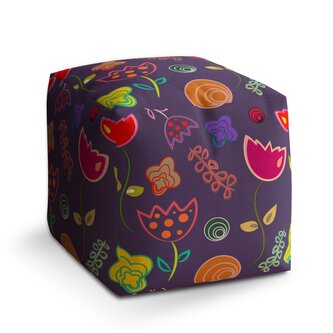 Taburet Cube Nakreslené květiny: 40x40x40 cm