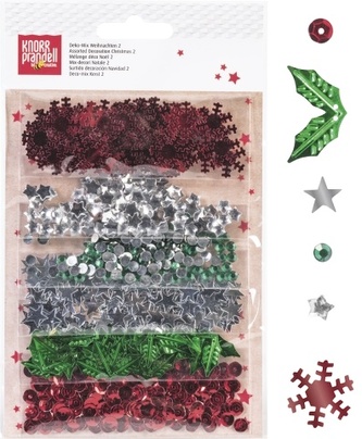 Dekorace 6 druhů - Vánoce - barva: červená, zelená, stříbrná.