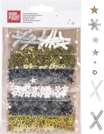 Dekorace 6 druhů - Vánoce - barva: bílá, stříbrná, zlatá.