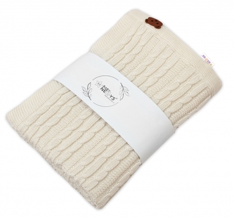 Bambusová deka pro miminko Teddy, 80x100cm, vzor pletený cop - ecru, smetanová