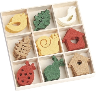 Filcové ozdoby v boxu 45ks - beruška - 9 motivů po 5ks, rozměr motivu: 3x3cm.