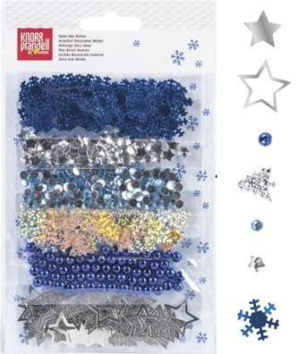 Dekorace 6 druhů - Zima - barva: modrá, stříbrná.
