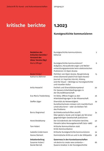 Kritische Berichte : Zeitschrift für Kunst-                                                  und Kulturwissenschaften / Jahrgang
