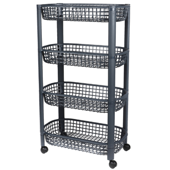 DOCHTMANN Úložný vozík pojízdný, 4 police, šedý, 46,5x26,78,8cm