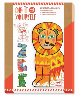 DJECO Vybarvovací obrysové puzzle Zvířátka 4x12 dílků