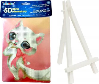 Norimpex Diamantové malování Bílá kočka 15x20cm se stojánkem